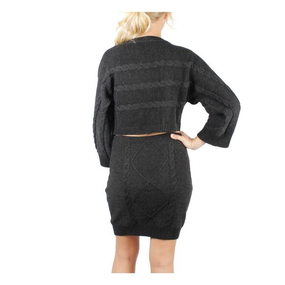 CRYSTAL DOLLS Womens Bell Sleeve Crew Neck Crop Top Sweater - Picture 2 of 2